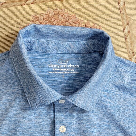 Vineyard Vines Performance Golf Polo Shirt Mens Large Heather Blue Short Sleeve - Picture 9 of 13